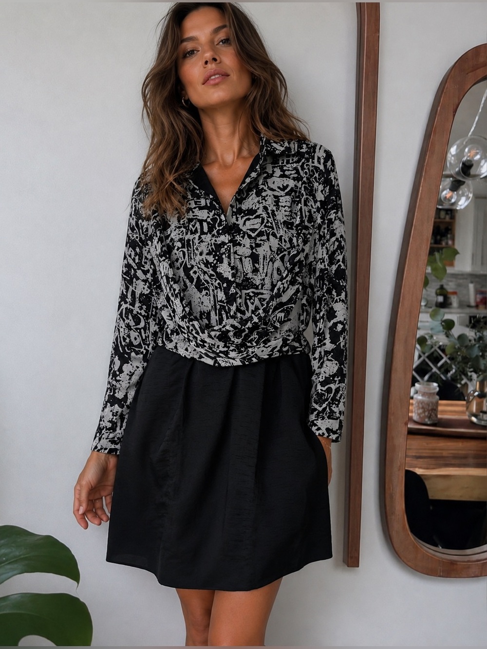 Carven Black and White Patterned Dress